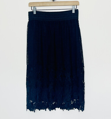 J. Gee Black Midi Length Crochet Overlay Elastic Waist Skirt Size Large NWT $15.00
