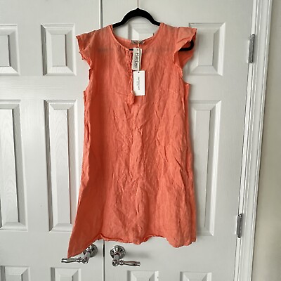#ad NWT Made in Italy 100% linen peach summer dress small pockets $48.99