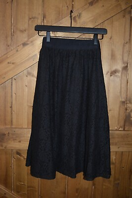 #ad LuLaRoe Women Size Small Lola Midi Skirt Solid Black Floral Lace NWT $19.12