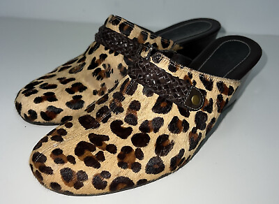 Cole Haan Womens Calf Hair Leopard Print Shoes Size 8.5 Wedge Heels Clogs D25984 $34.99