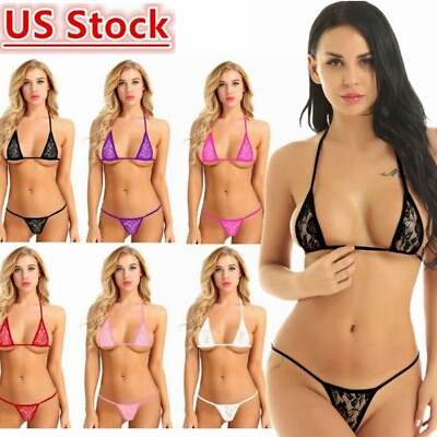 US Womens Halter Micro Bikini Lingerie Set Lace Bra Top with G String Swimsuit $8.04