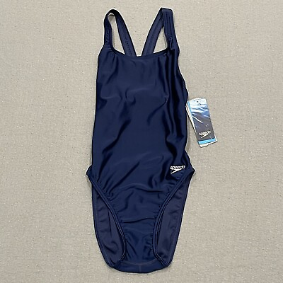 #ad Speedo Swimsuit Women#x27;s 30 Blue Pro LT Bathing Racerback One Piece Navy NWT $13.57