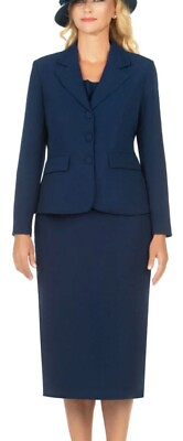 #ad 2 PC Giovanna Skirt Suit Size 14W Navy $110.00
