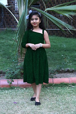 #ad Green Color One Shoulder Western Style Knee Dress Sleeveless Girls Calf Length $23.99