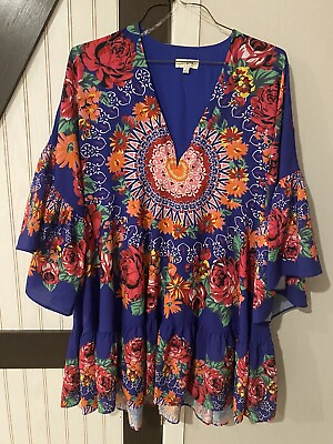 #ad Oversized Boho Hippie Floral Short Dress Size Small $17.50