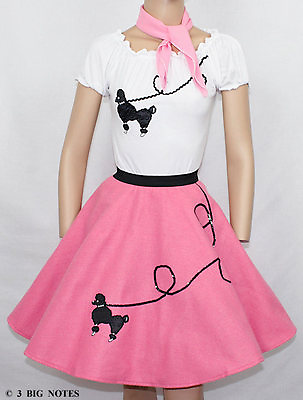 3 Pc Hot Pink Poodle Skirt Outfit Adult Size SMALL Waist 25quot; 32quot; L 25quot; $53.95