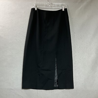 #ad Vintage Skirt Womens PM Black Wool Lined Front Slit Classic Maxi Petite Medium $39.97