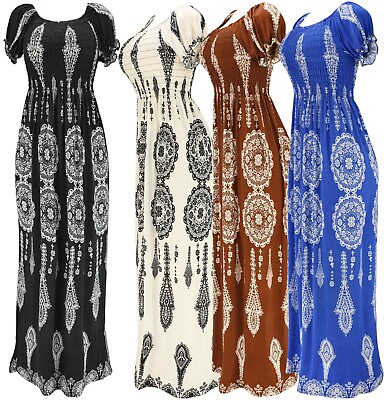 #ad Women#x27;s Bohemian Smocked Summer Sundress Long Dress $16.95