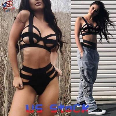 #ad Womens Hollow Out Bikini Bandage Suit Swimsuit Harness Cupless Body Cage Bra Set $10.89