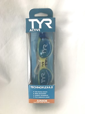 NEW TYR Goggles Junior for Ages 10 16 Years Green Technoflex 4.0 Performance $14.99