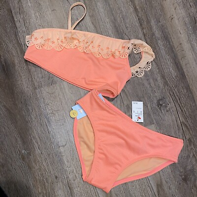 #ad Girls Seashells by the Seashore Solid Bikini Set Cat amp; Jack Peach Orange 10 12 $5.95