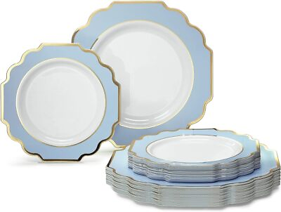 #ad spring party 50 Plates Pack 25 Guest Disposable Plastic Plate Set Dinner Plate $61.13