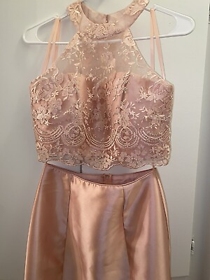 #ad Two piece long prom dress Peach Color $135.00
