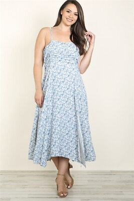 #ad Womens Plus Size Blue Floral Sundress 2X Spaghetti Strap Midi $39.95