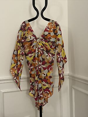 #ad Francesca’s Womens Swimsuit Cover Up Tunic Sz S Floral Print B11 $15.00