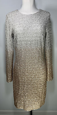 #ad Belle Badgley Mischka Womens Sequin Cocktail Dress Long Sleeve Ombre Size 8 US $60.00
