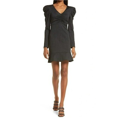 #ad CHELSEA28 Black Puff Sleeve Jacquard Print Dress Size XS NEW $28.00