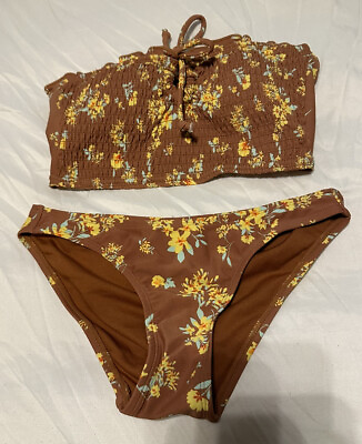 #ad #ad Xhilaration Brown Floral Bikini Women’s Size XS S NWOT $11.99