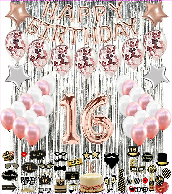 16th Birthday Decorations SWEET SIXTEEN Party 16 with Cake Topper amp; PHOTO PROPS $27.95