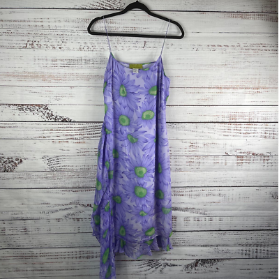 #ad Possibility By Fuori Di Zucca Cocktail Women#x27;s Large L Purple Silk Floral Dress $39.00