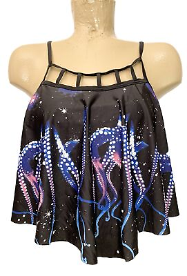 #ad Dressfo Black Bikini TOP Size 10 XL Bathing Suit Swimsuit Blue Pink Octopus CHR $9.99