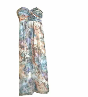 Aidan Mattox 4 Maxi Dress Strapless Pleated Sweet Heart Tie Dye Colorful $36.51