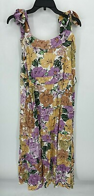 #ad Girl And The Sun Dress Womens Small Floral Tiered Tie Shoulder Sleeveless $44.51