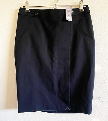 #ad Ann Taylor Black Pencil Skirt Fully Lined Size 4P Front Slit Career Wear $88 $14.50