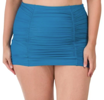 #ad Raisins Curve Plus Size 22W Blue Ruched Swim Skirt Attached Brief $28.49