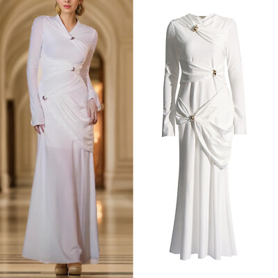 #ad Cocktail Party Ball Gown Women#x27;s Spring Long Sleeve Long Pleated Maxi Dresses $63.56