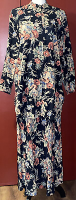 Vintage CAROL LITTLE Long Blouse amp; Long Skirt Black Floral Set See Measurements $29.00
