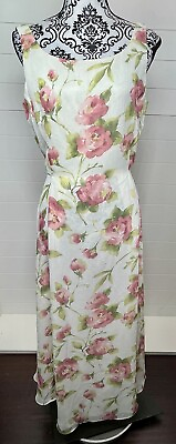 #ad Jessica Howard Vintage White Pink Floral Print Maxi Dress Sz 10 Victorian $31.99