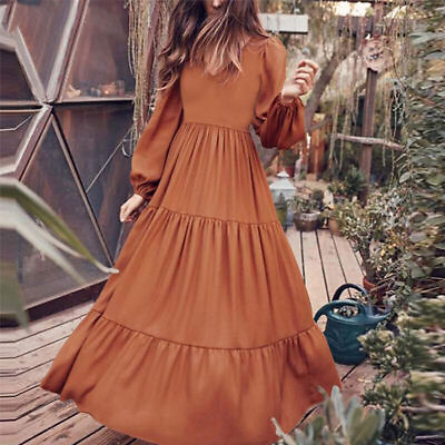 #ad #ad Long Sleeve V Neck Maxi Dress Ladies Casual Baggy Holiday Swing Dresses Womens $31.94