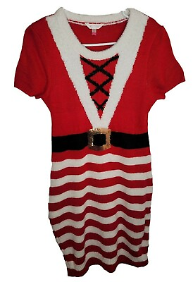 No Boundaries Large Red White Gold Sequin Christmas Sweater Dress $14.99
