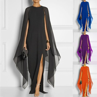#ad Long Flare Cape Sleeve Slit Hem Large Long Maxi Dress $29.50