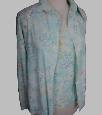#ad Vintage Sears Women#x27;s 14 Shirt Blouse Twin 2 Piece Set Flower Power Hippie $32.79