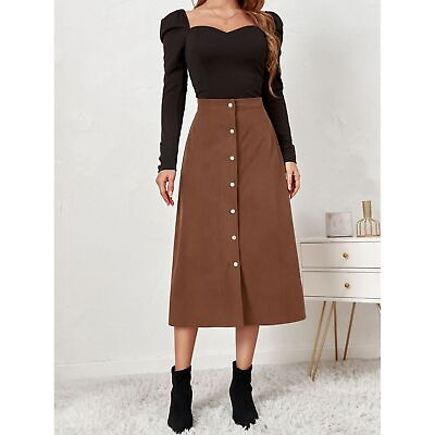 #ad Long Skirt Autumn Skirt Mid Length A Line Button Front Machine Washable $23.01