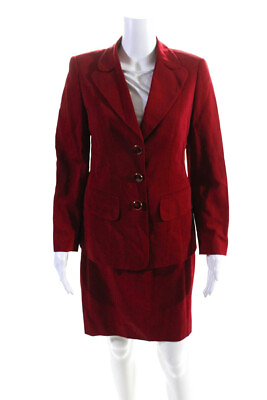 #ad Escada Womens Rounded Lapel Knee Length Pencil Skirt Suit Red Wool Size EU 36 $85.39