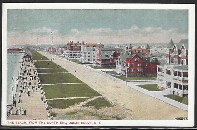 #ad The Beach from the North End Ocean Grove New Jersey Early Postcard Unused $12.00