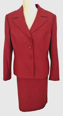 #ad Le Suit 2PC Skirt Suit Petite Women’s 14P Polyester Lined Brick Red Skirt Suit $34.99