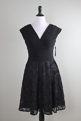 #ad ADRIANNA PAPELL NWT $149 Rosette V Neck Lined Tiered Evening Dress Size 12 $69.99
