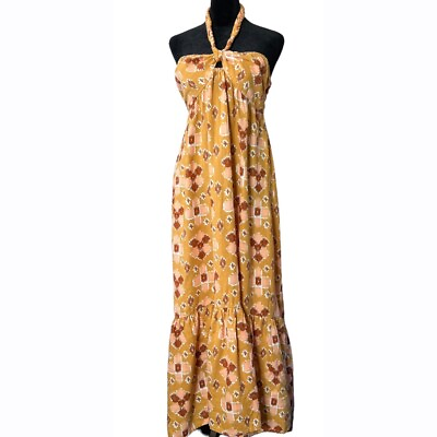 #ad New aerie Women’s Orange Yellow Sleeveless Halter Neck Maxi Sun Dress Medium $45.00