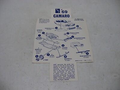 #ad Instruction Sheet Only AMT Mini 1969 Chevrolet Camaro SS 396 Model Kit #M781 $10.95