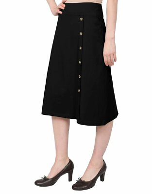 #ad Women#x27;s Stretch Cotton Knit Faux Button Front Below the Knee A Line Skirt $34.99