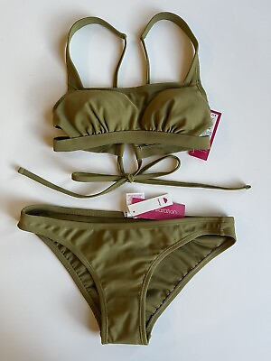 #ad NWT Xhilaration Juniors SMALL 0 2 Olive Green Sparkle Bikini Swim Top amp; Bottoms $13.95