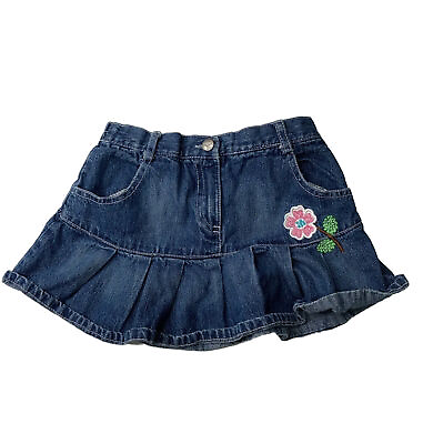 #ad Floral Denim Skirt Girls Size 6 Dark Wash Elastic Waist Embroidery Cotton $5.43