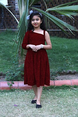 #ad Maroon Color One Shoulder Western Style Knee Dress Sleeveless Girls Calf Length $23.99
