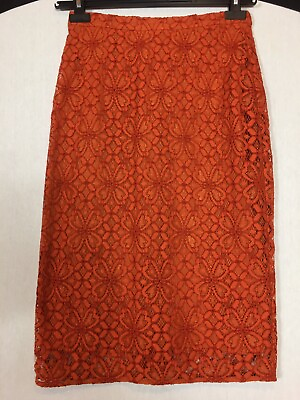 #ad #ad TWIGGY For Mamp;S Classic UK 8 Hot Bronze Orange Straight Lace Skirt Length 26” GBP 14.50