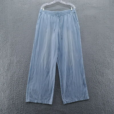 Garnet Hill Womens Wide Leg Chambray Pants XL Blue Pull On Drawstring Lyocell $29.99