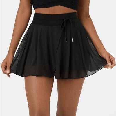 Halara High Waisted Contrast Mesh Side Pocket Flowy Mini Flare Skirt Size XL $20.00
